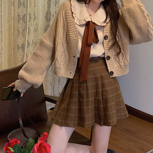 Autumn Plaid Tennis Skirt (Brown)