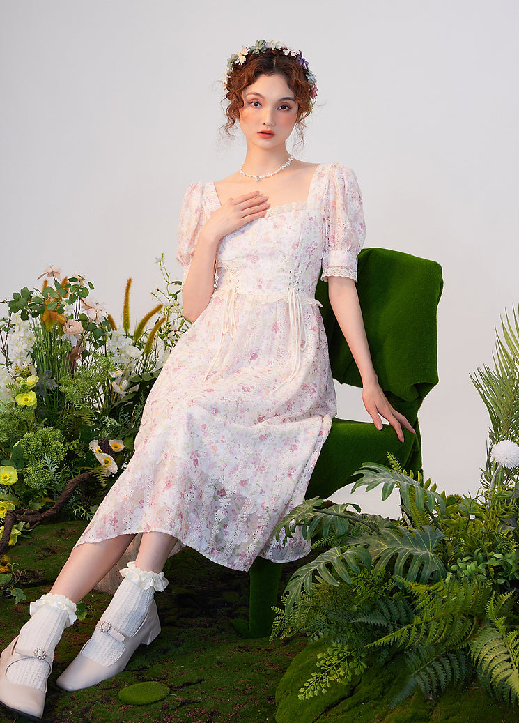 Flower Blossom Lace Up Midi Dress (2 Colors)