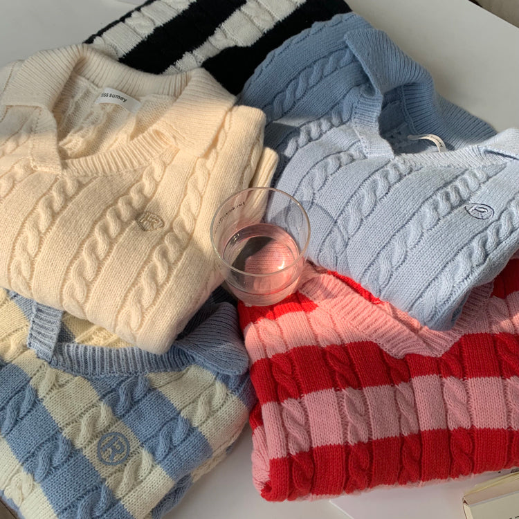 Cable Knit Polo Sweater (6 Colors)