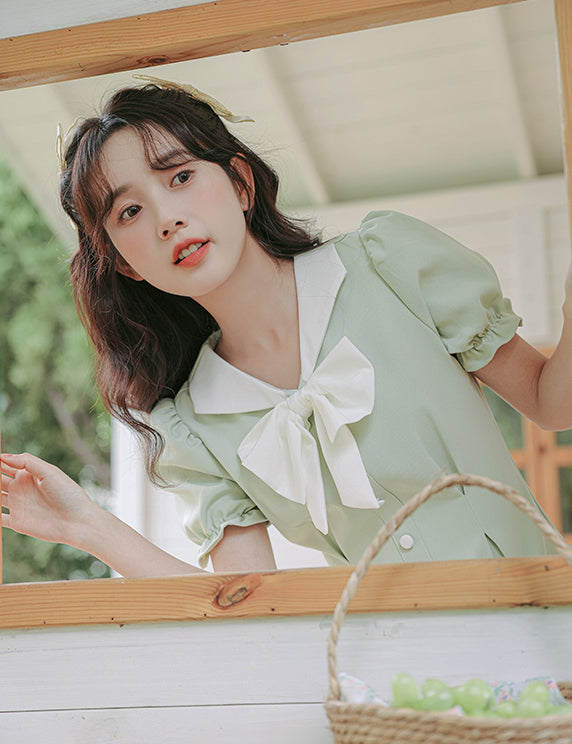 Sweet Sailor Button Mini Dress (Green)