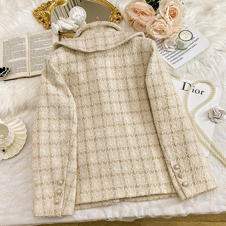 Latte Plaid Tweed Jacket / Skirt (Cream/Brown)
