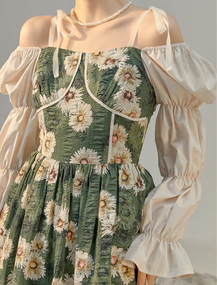 Daisy Cottage Midi Dress (Green)