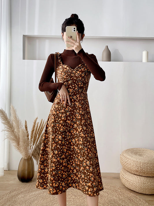 Fall Florals Corduroy Midi Dress (4 Colors)