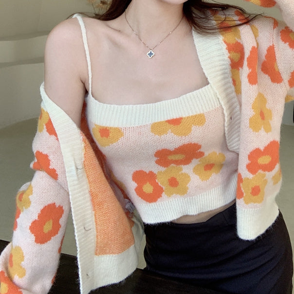 Flower Pop Cami & Cardigan Set (2 Colors)