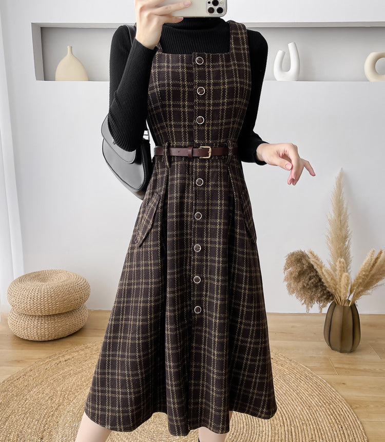 Button Up Plaid Pinafore Dress (2 Colors)