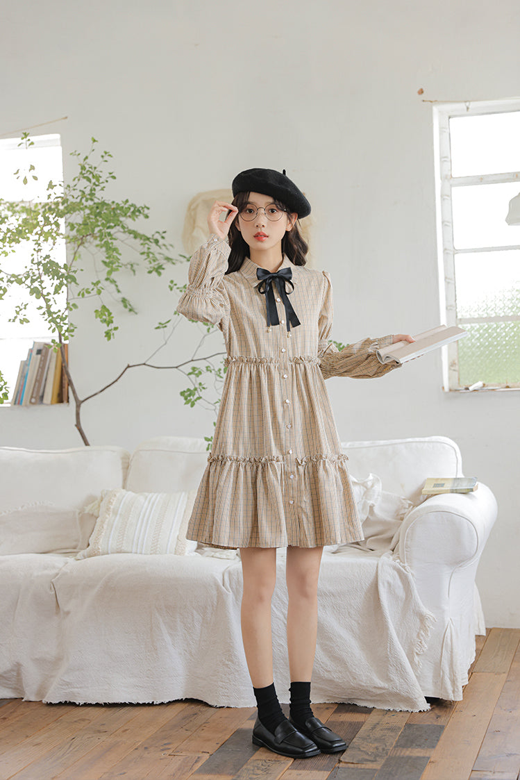 Curiosity Plaid Shirt Dress (Khaki)