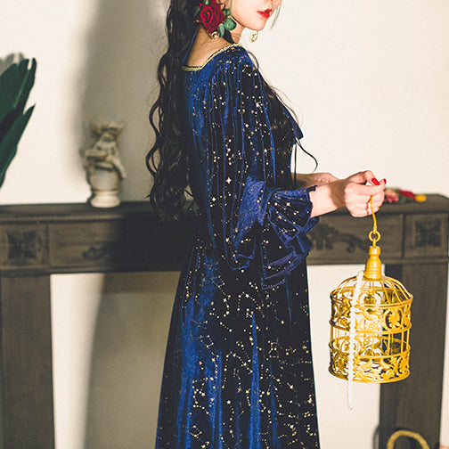 Constellation Velvet Midi Dress (Teal)