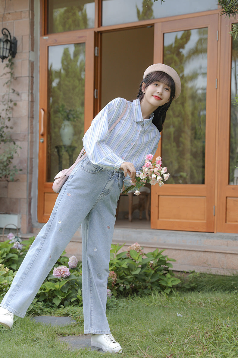 Saturn Embroidered Jeans (Light Denim)