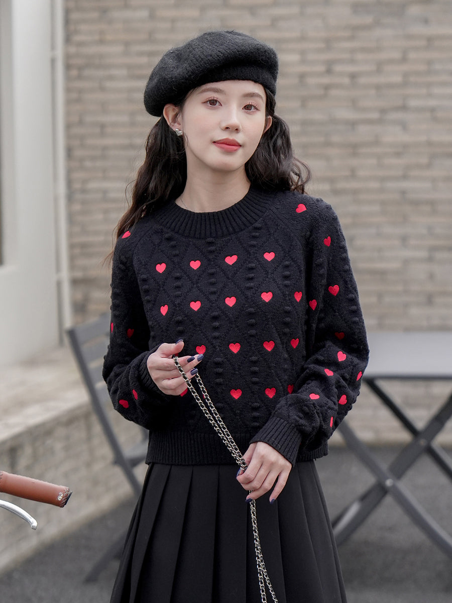 Little Hearts Embroidered Sweater (2 Colors)