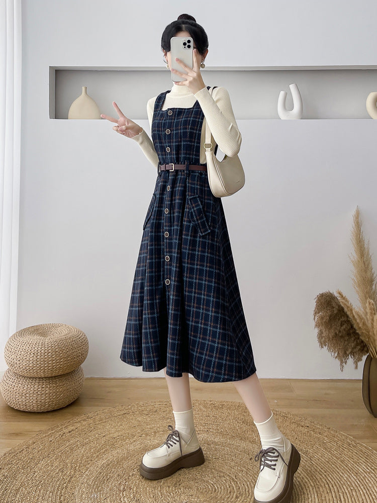 Button Up Plaid Pinafore Dress (2 Colors)
