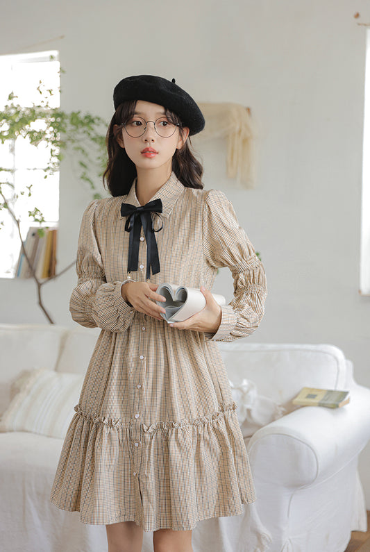 Curiosity Plaid Shirt Dress (Khaki)