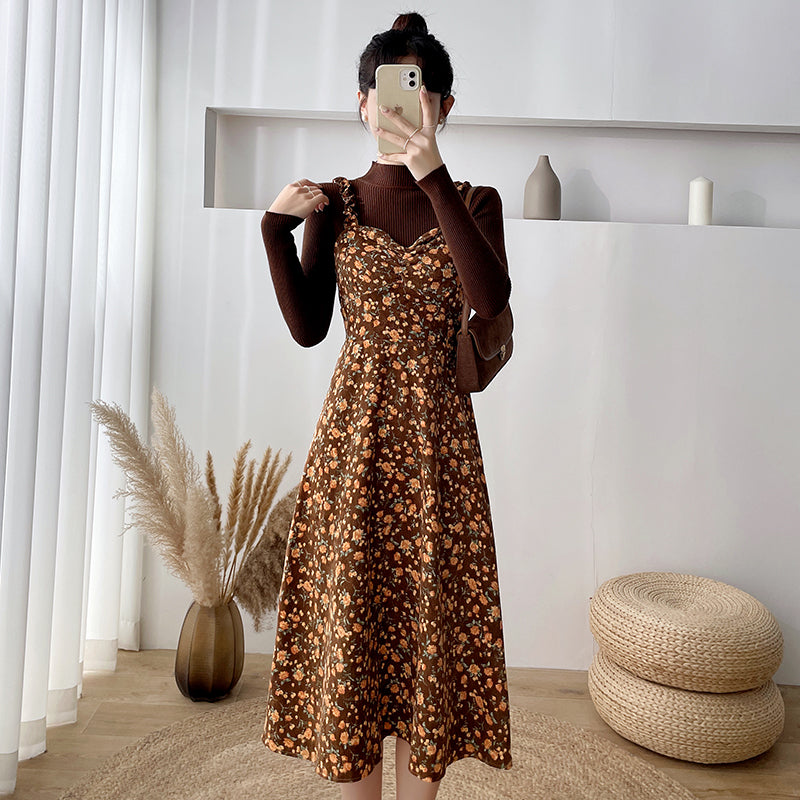 Fall Florals Corduroy Midi Dress (4 Colors)