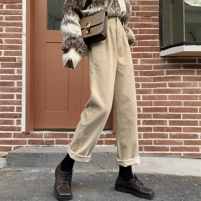 Pleated Corduroy Pants (4 Colors)