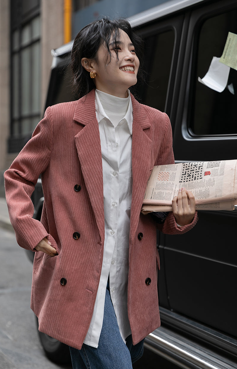 Corduroy Double Breasted Blazer Jacket (7 Colors)