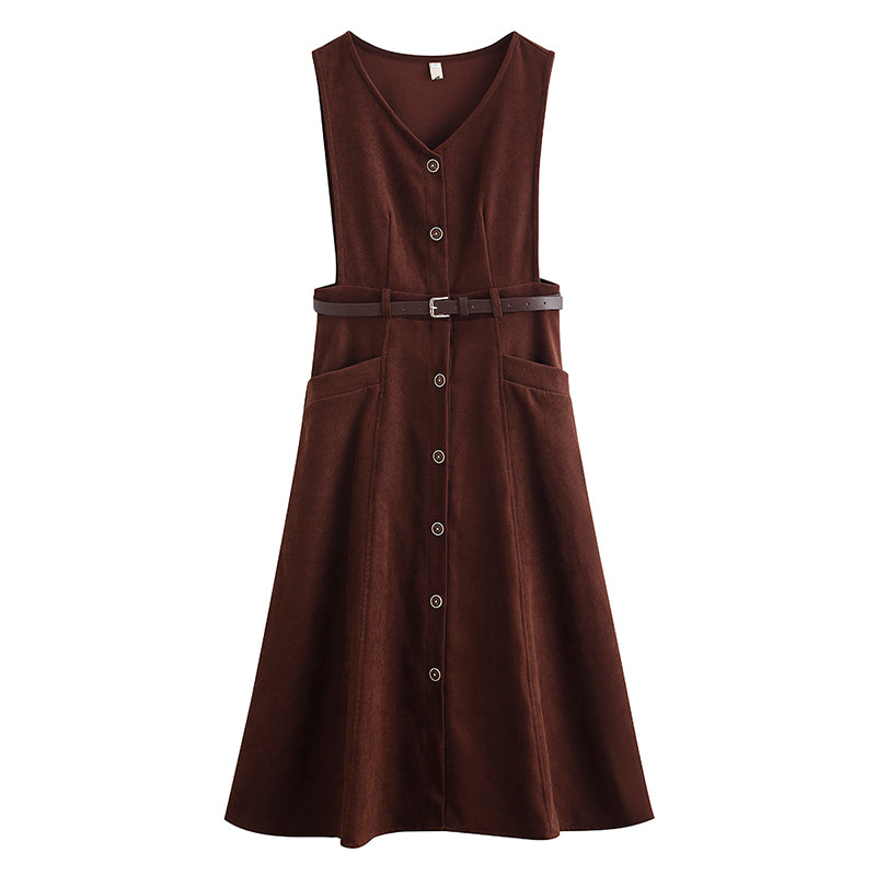 Button Up Suede Pinafore Dress (4 Colors)