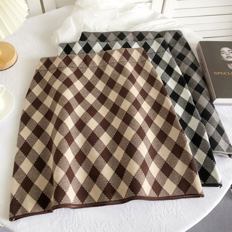 Gingham Diamond Knit Skirt (6 Colors)