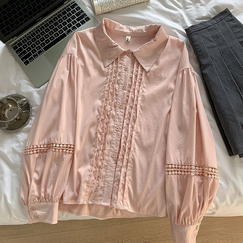 Pintuck Puff Sleeve Blouse (Pink)
