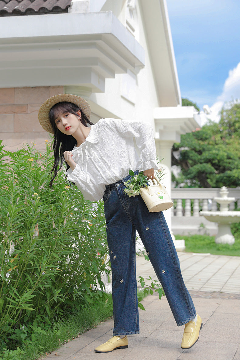 Raining Daisies Embroidered Jeans (Dark Denim)