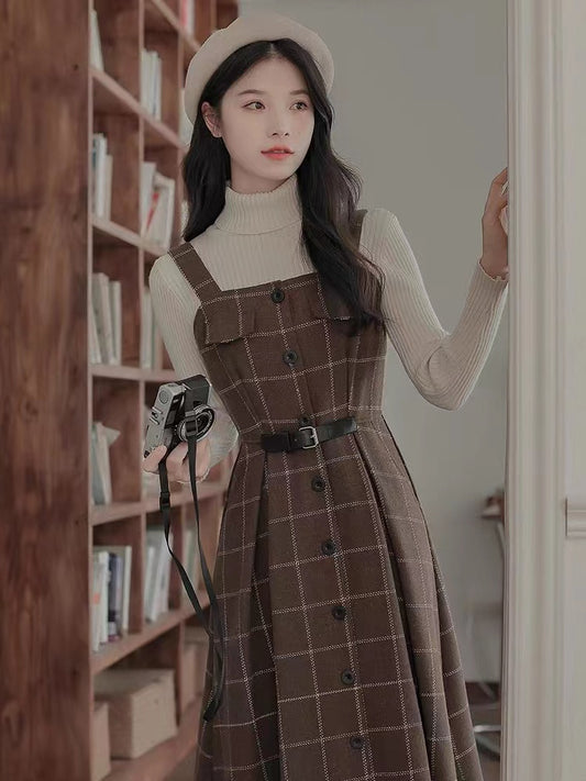 Button Up Plaid Cami Midi Dress (2 Colors)