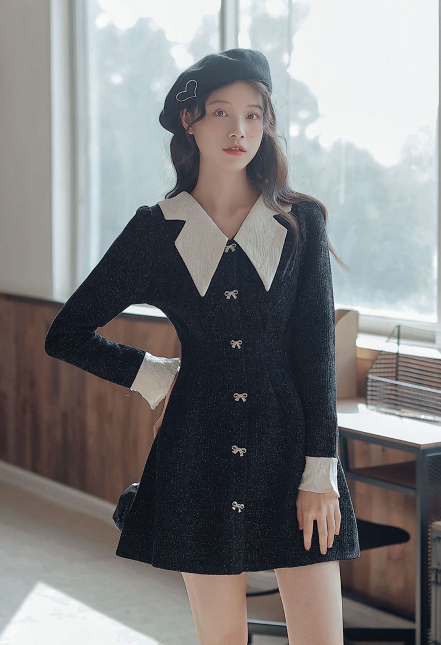 Sweet Bow Peter Pan Knit Dress (4 Colors)