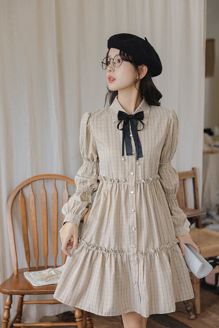 Curiosity Plaid Shirt Dress (Khaki)