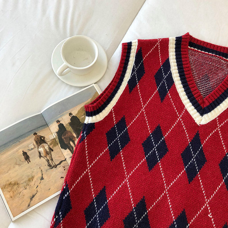 Bear Plaid Sweater Vest (3 Colors)