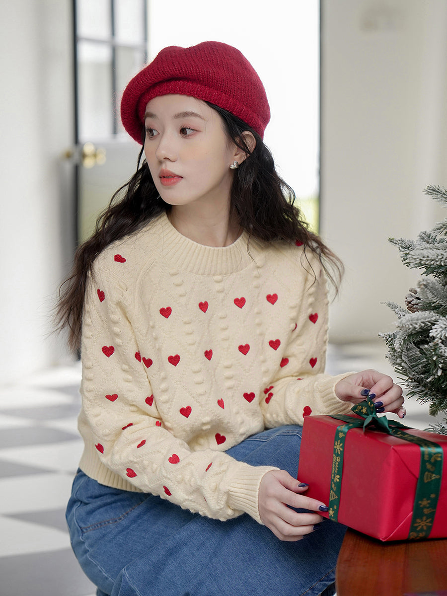 Little Hearts Embroidered Sweater (2 Colors)