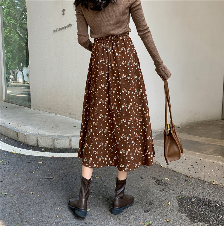 Raining Flowers Corduroy Midi Skirt (3 Colors)