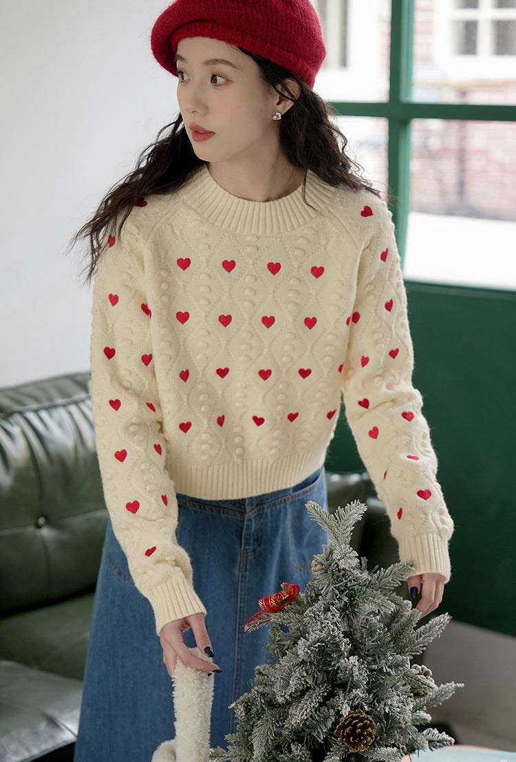Little Hearts Embroidered Sweater (2 Colors)