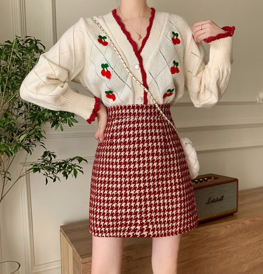 Houndstooth Tweed Mini Skirt (2 Colors)