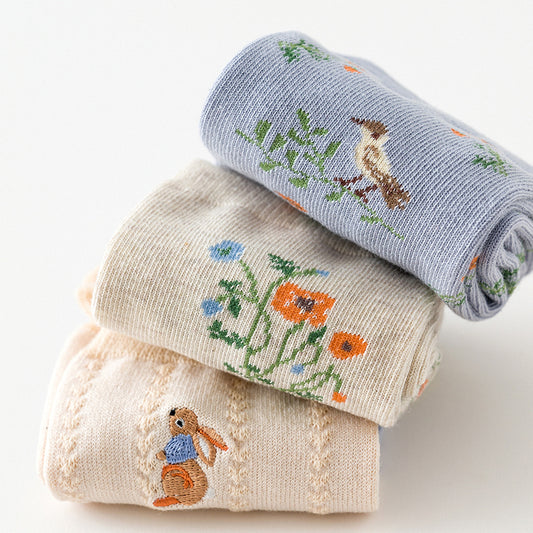 Garden Picnic Sock Set (Cream/Blue)