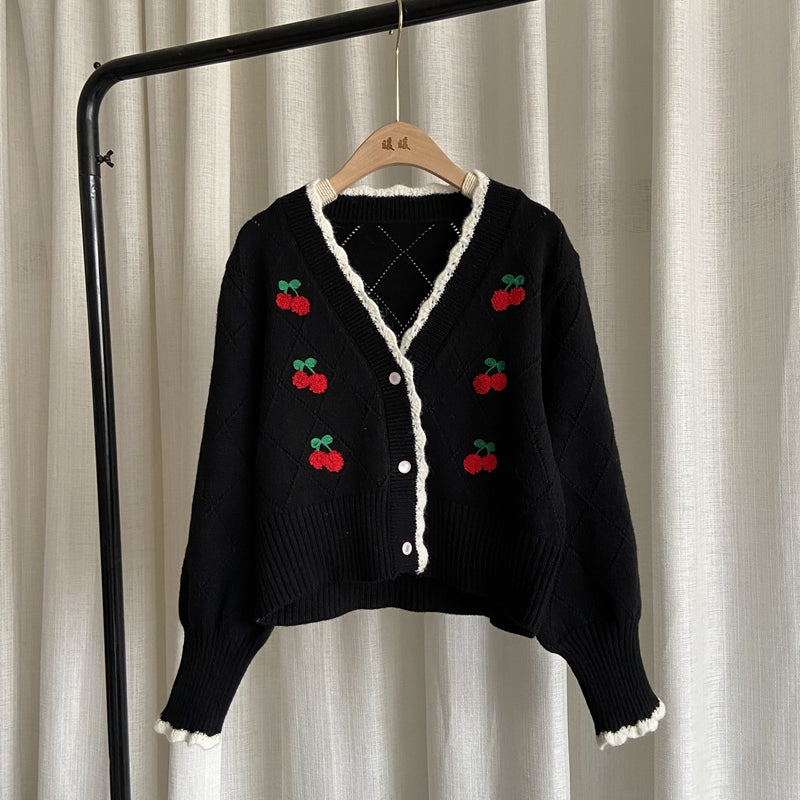 Cherry Diamond Knit Cardigan (3 Colors)