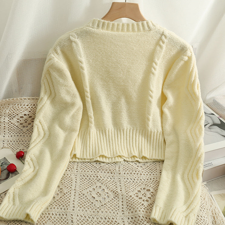 Cherry Pom Pom Cropped Cardigan (4 Colors)