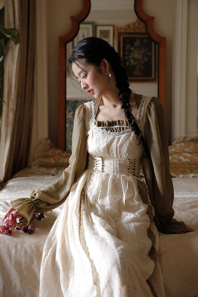 Fair Maiden Dress (Olive/Cream)