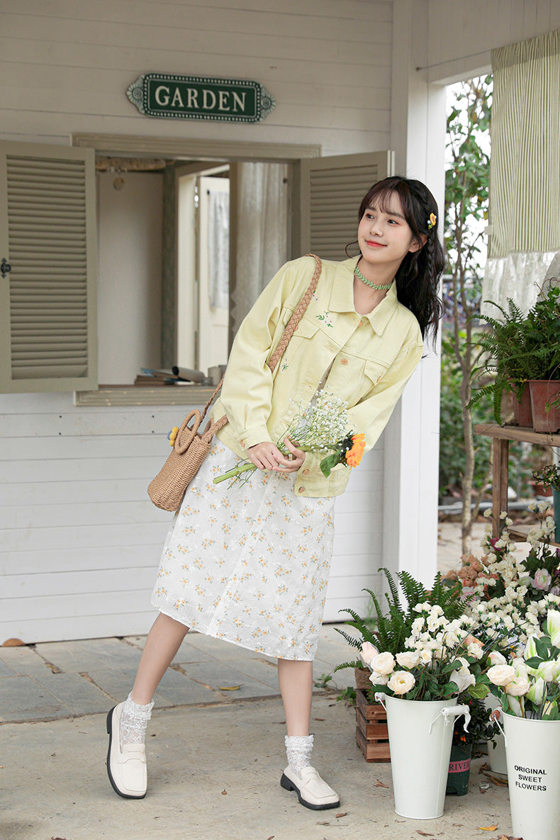 Daisy Garden Embroidered Denim Jacket (Yellow)