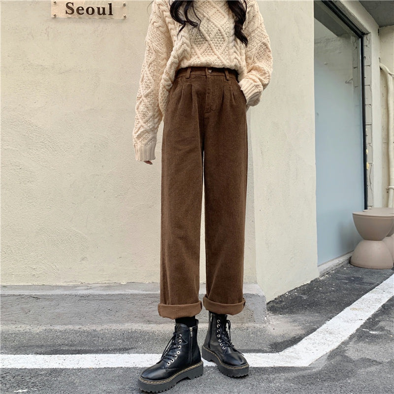 Pleated Corduroy Pants (4 Colors)