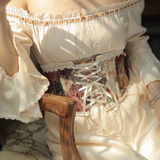 Rustic Rose Jacquard Underbust Corset (Khaki)