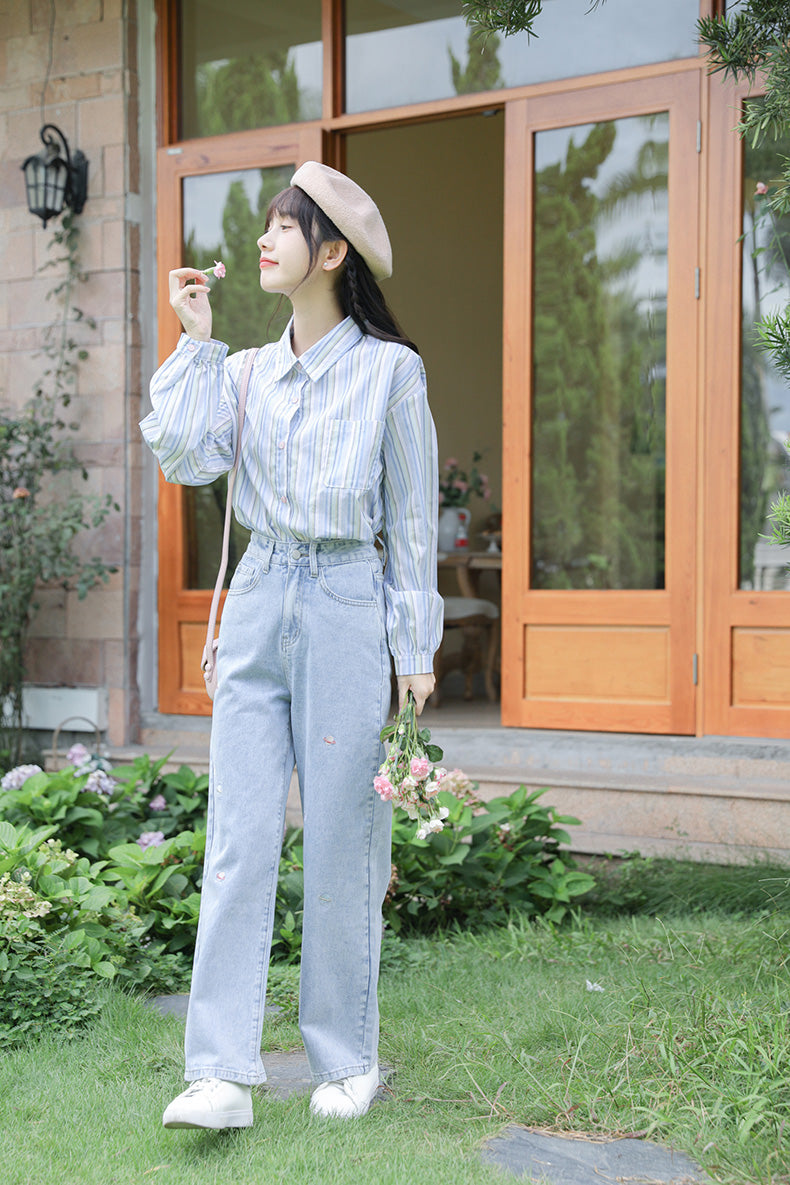 Saturn Embroidered Jeans (Light Denim)