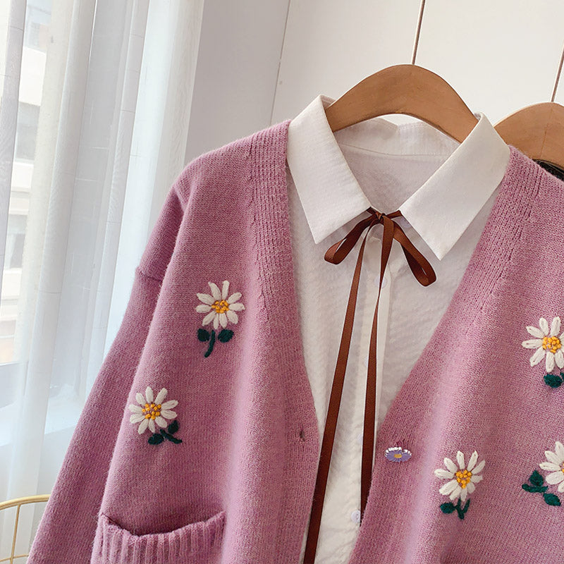 Embroidered Daisy Cardigan (3 Colors)