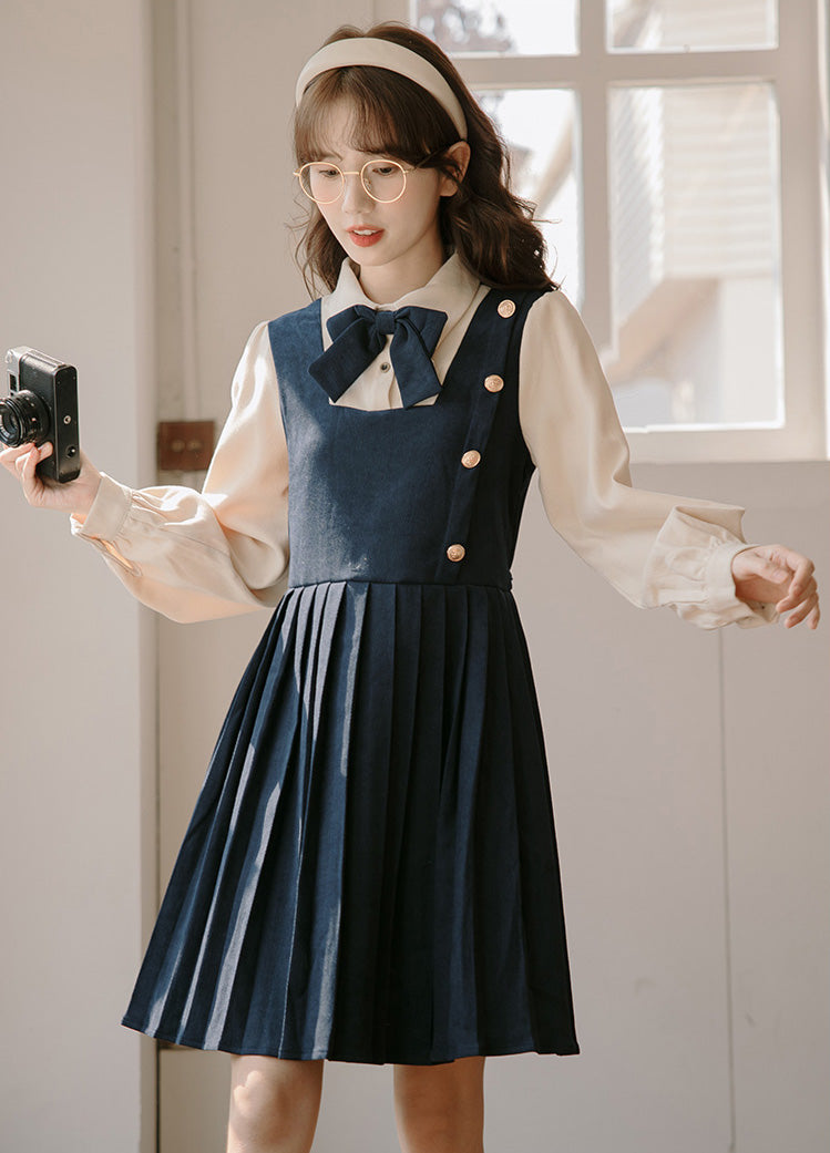 Varsity Pleated Twofer Dress (2 Colors)
