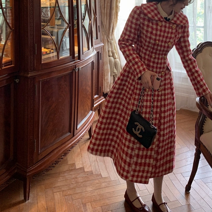 Candy Cane Gingham Dress Coat (Red/White)