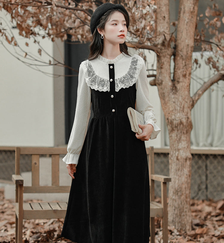 Lace High Neck Sweater Dress (2 Colors)