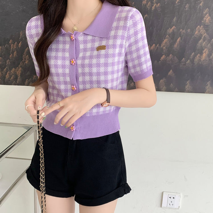 Daisy Gingham Cropped Polo Shirt (2 Colors)