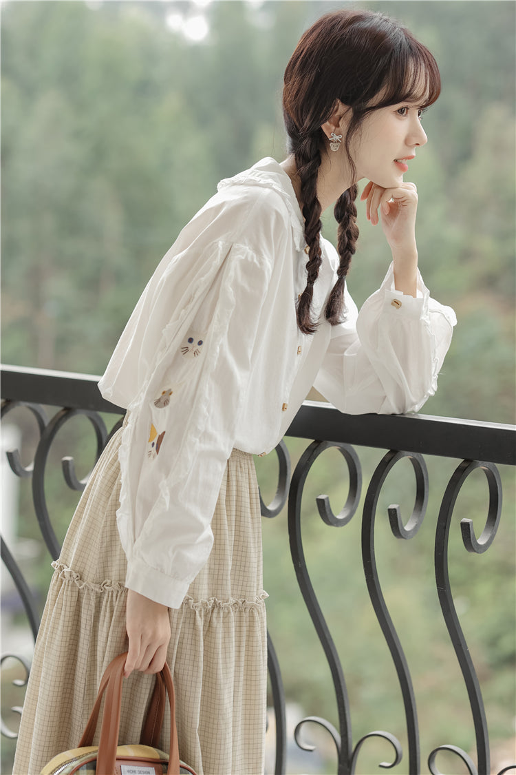 Mischievous Cats Blouse (White)