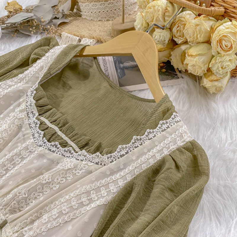 Fair Maiden Dress (Olive/Cream)