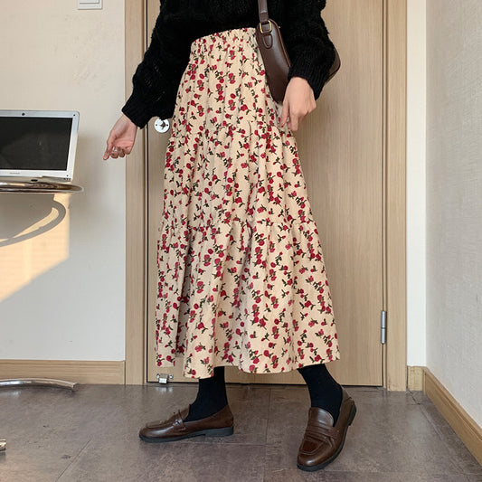 Rose Corduroy Tiered Midi Skirt (3 Colors)