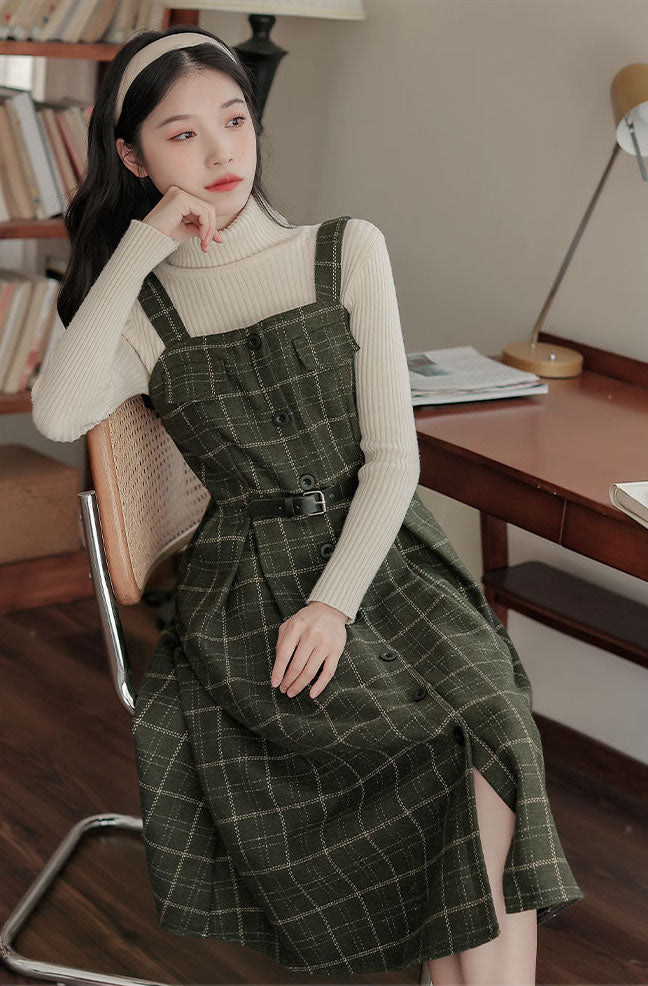 Button Up Plaid Cami Midi Dress (2 Colors)