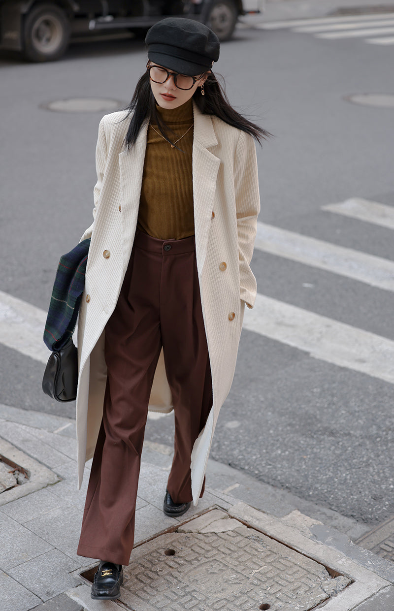 Corduroy Double Breasted Coat (3 Colors)