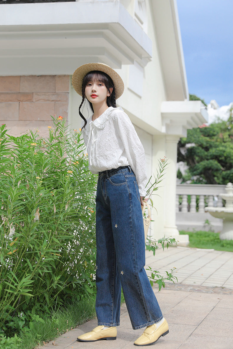 Raining Daisies Embroidered Jeans (Dark Denim)