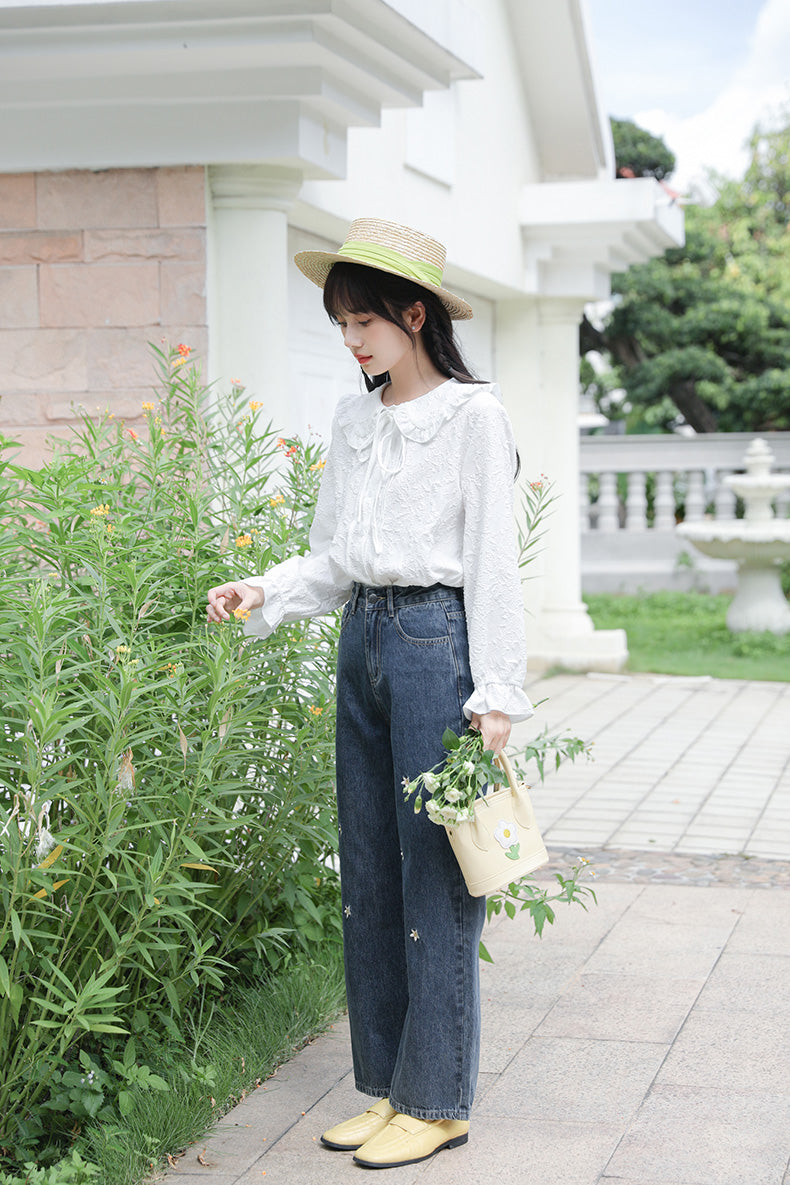 Raining Daisies Embroidered Jeans (Dark Denim)